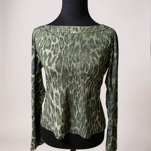 St. John Sport Women’s Exotic Leopard Print Top Green Size Designer Knit
